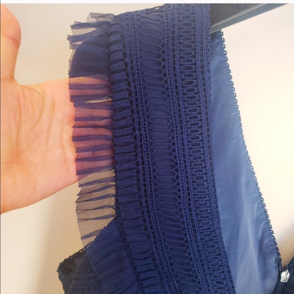 New $379 BARDOT Blue Geometric Lace Ruffle Dress - Picture 5 of 6